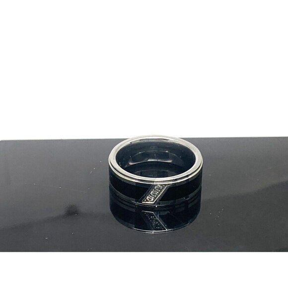 Men's Wedding Band Diamond Black Silver Tungsten Carbide 8mm Ring Size 9.75 - Picture 11 of 14